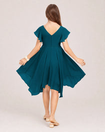 Teal Back Chiffon Short Junior Bridesmaid Dress