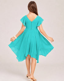 Turquoise Back Chiffon Short Junior Bridesmaid Dress