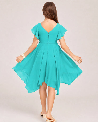 Turquoise Back Chiffon Short Junior Bridesmaid Dress