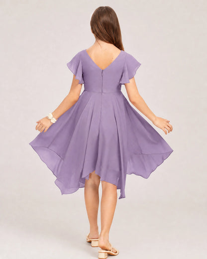 Wisteria Back Chiffon Short Junior Bridesmaid Dress