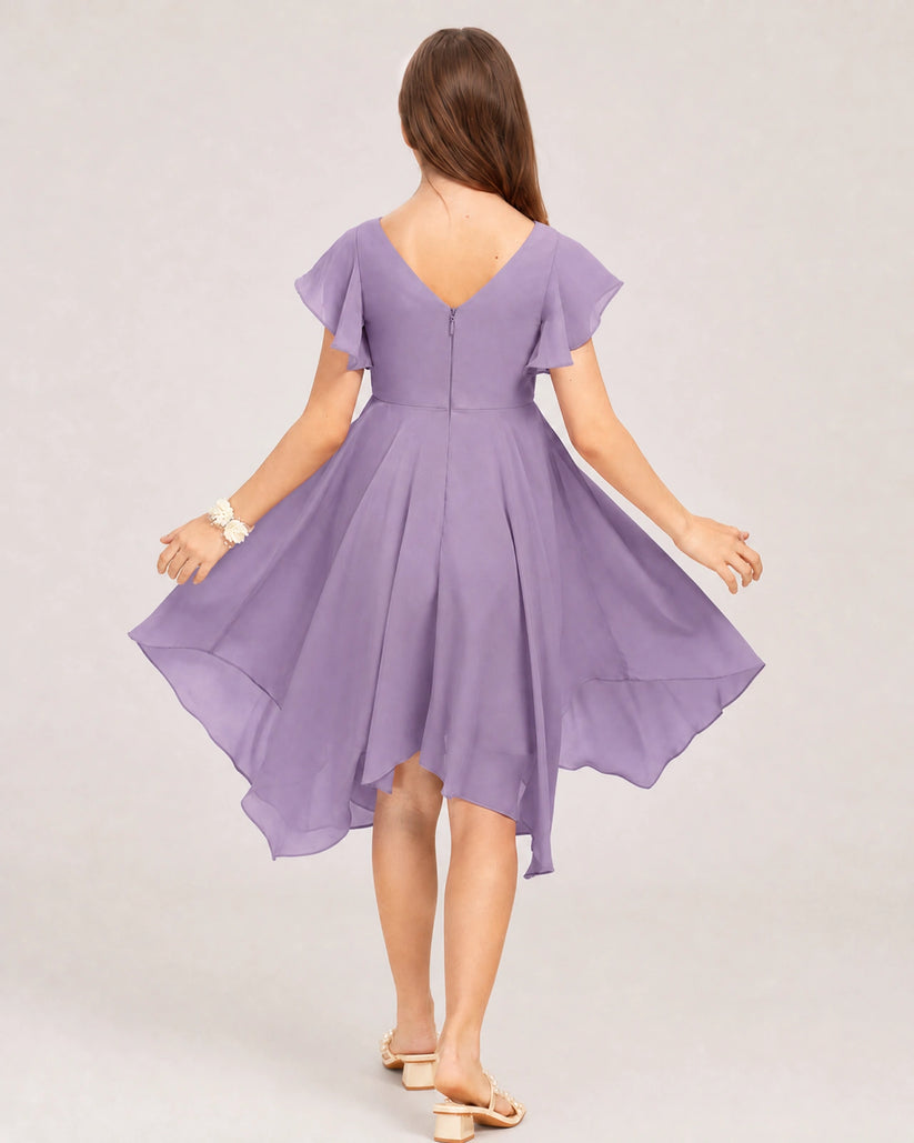 Wisteria Chiffon A-line Junior Bridesmaid Dress Back View