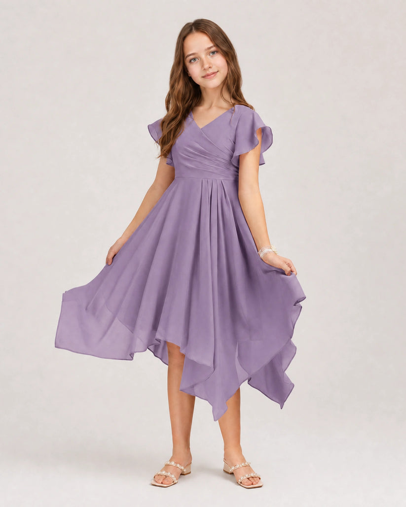 Wisteria Chiffon A-line Junior Bridesmaid Dress Front View