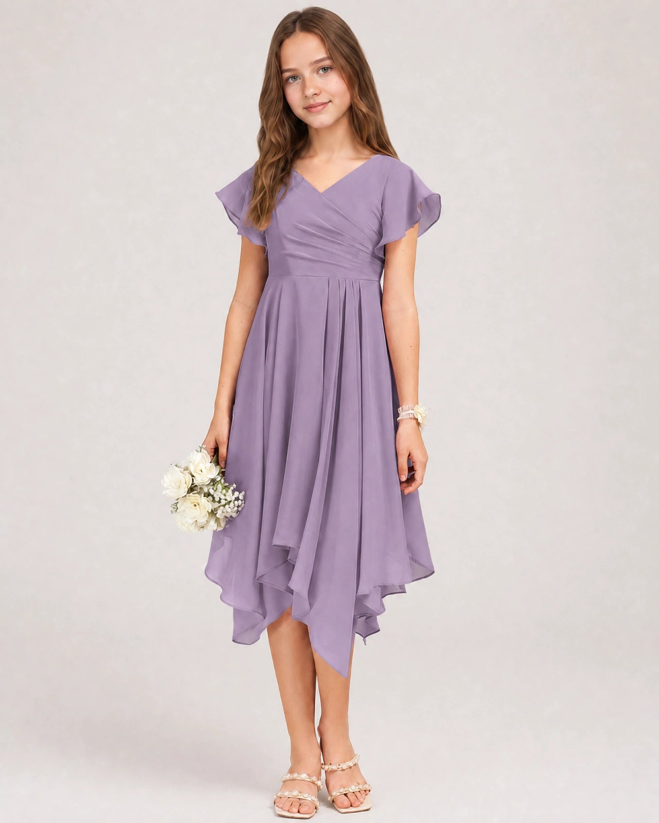 Wisteria Front Chiffon Short Junior Bridesmaid Dress