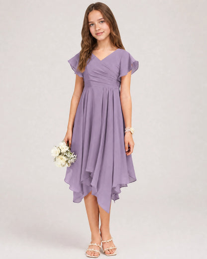 Wisteria Front Chiffon Short Junior Bridesmaid Dress