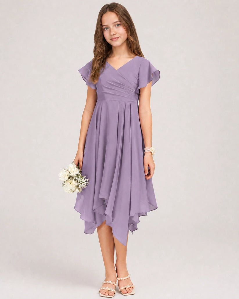 Wisteria Chiffon A-line Junior Bridesmaid Dress Front View
