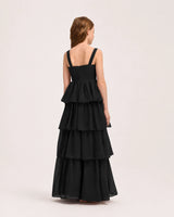 Black Chiffon A-line Junior Bridesmaid Dress Back View