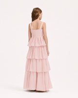 Blush Pink Chiffon Tiered Junior Bridesmaid Dress Back View