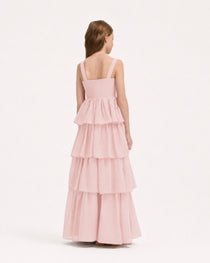 Blush Pink Back Chiffon Junior Bridesmaid Dresses