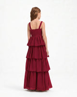 Burgundy Chiffon A-line Junior Bridesmaid Dress Back View