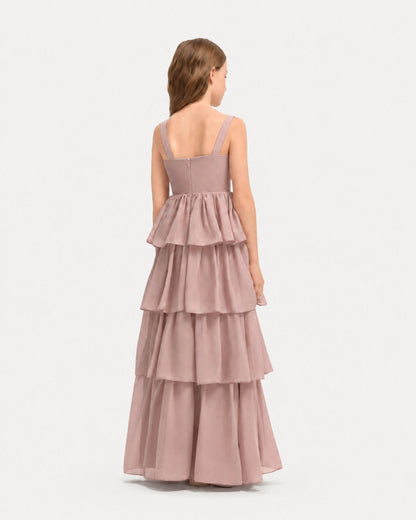 Dusty Rose Back Chiffon Junior Bridesmaid Dresses