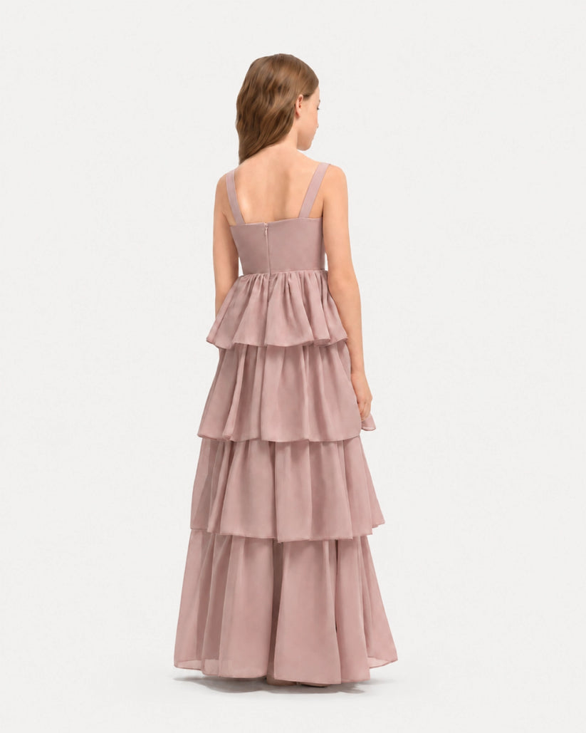Dusty Rose Chiffon A-line Junior Bridesmaid Dress Back View