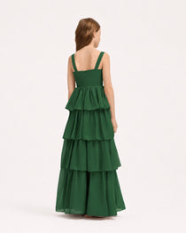 Emerald Green Back Chiffon Junior Bridesmaid Dresses