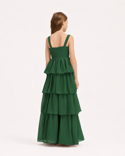 Emerald Green Chiffon A-line Junior Bridesmaid Dress Back View