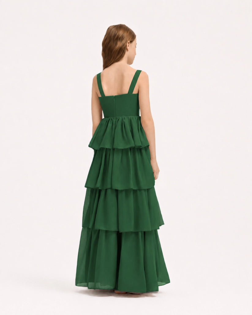 Emerald Green Chiffon A-line Junior Bridesmaid Dress Back View