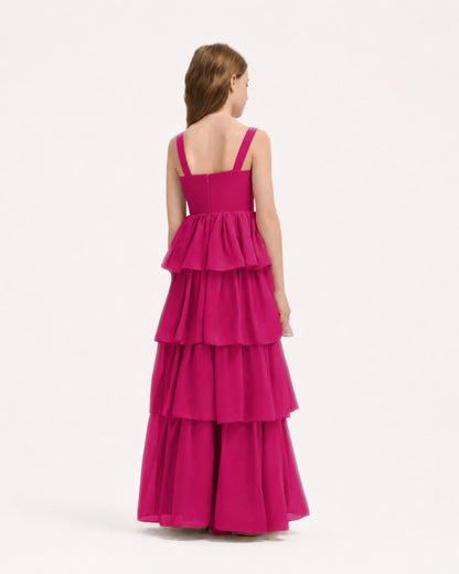 Hot Pink Back Chiffon Junior Bridesmaid Dresses