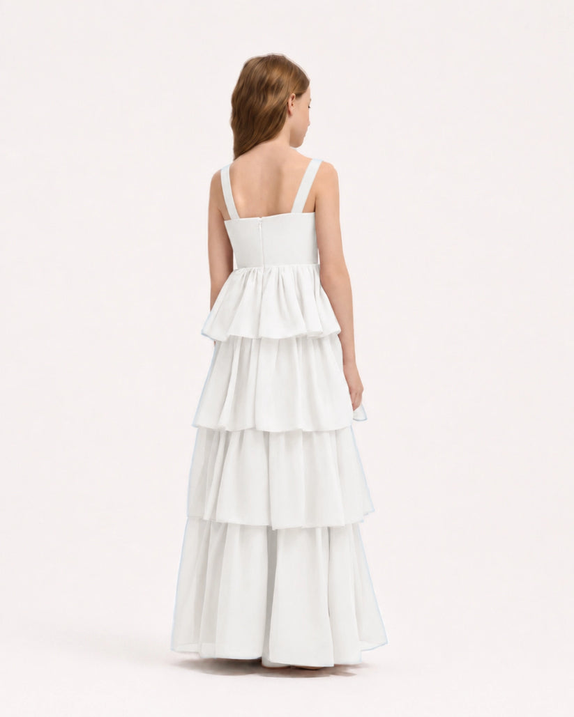 Ivory Chiffon A-line Junior Bridesmaid Dress Back View