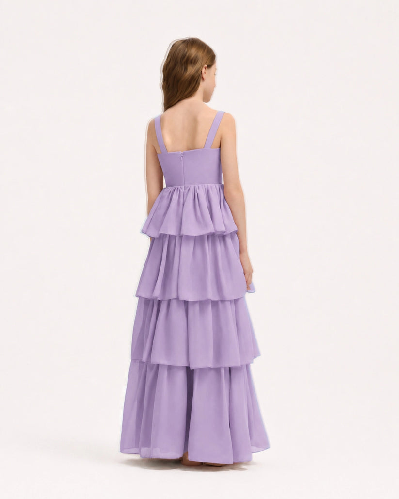 Lavender Chiffon A-line Junior Bridesmaid Dress Back View