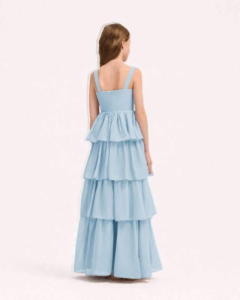 Light Blue Chiffon A-line Junior Bridesmaid Dress Back View