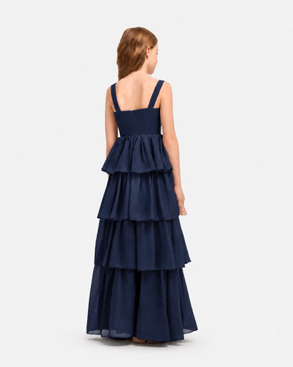 Navy Blue Back Chiffon Junior Bridesmaid Dresses