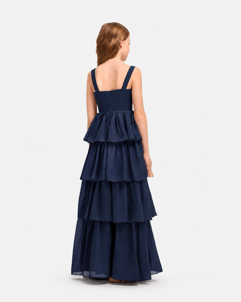 Navy Blue Chiffon A-line Junior Bridesmaid Dress Back View