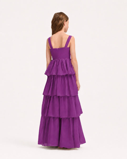 Purple Chiffon A-line Junior Bridesmaid Dress Back View