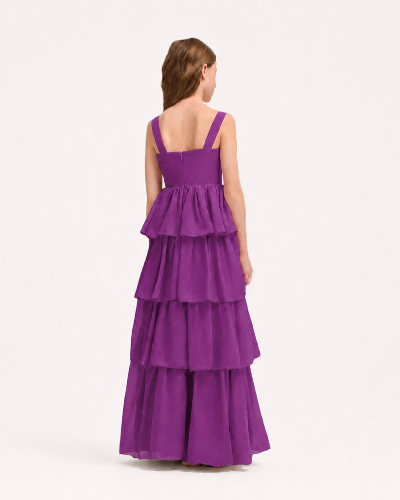 Purple Chiffon A-line Junior Bridesmaid Dress Back View