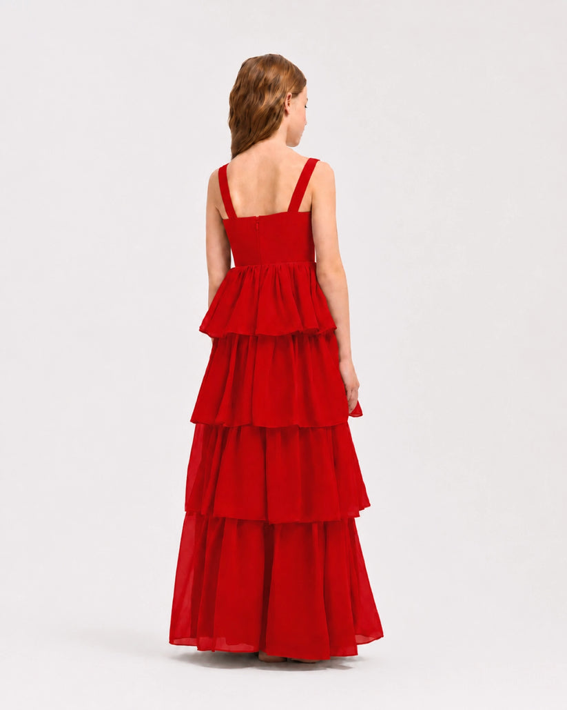 Red Chiffon A-line Junior Bridesmaid Dress Back View