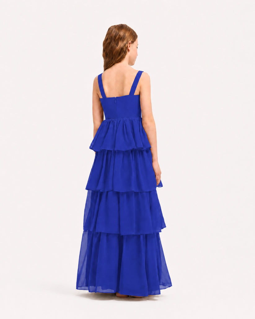 Royal Blue Chiffon A-line Junior Bridesmaid Dress Back View
