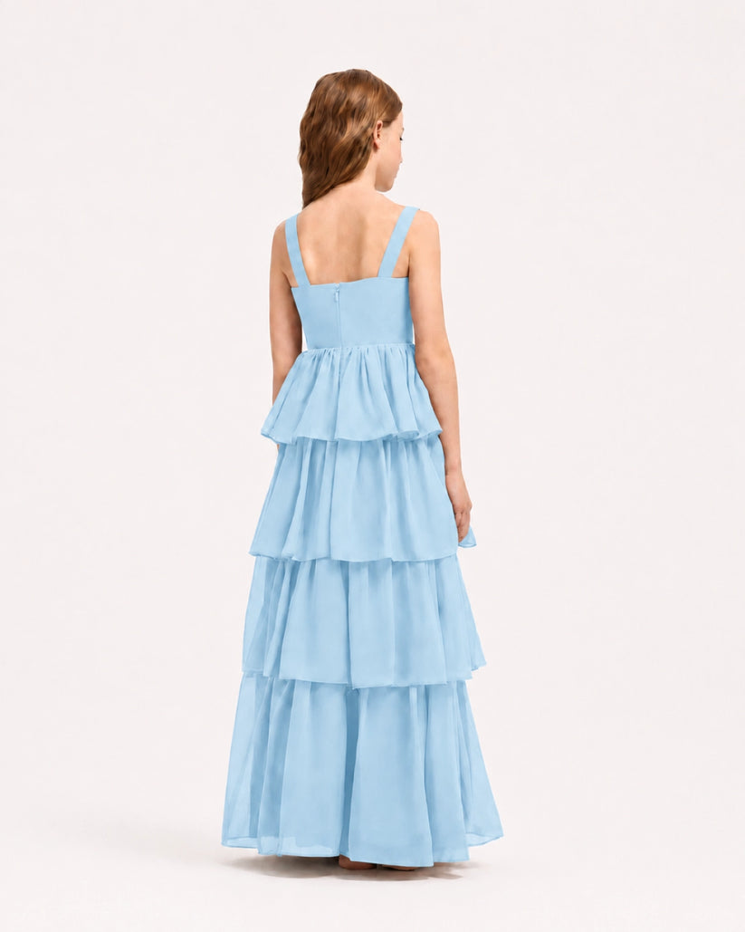 Sky Blue Chiffon A-line Junior Bridesmaid Dress Back View
