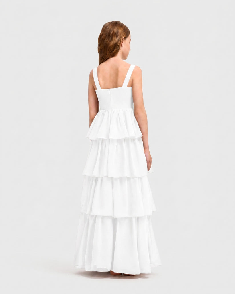 White Chiffon A-line Junior Bridesmaid Dress Back View