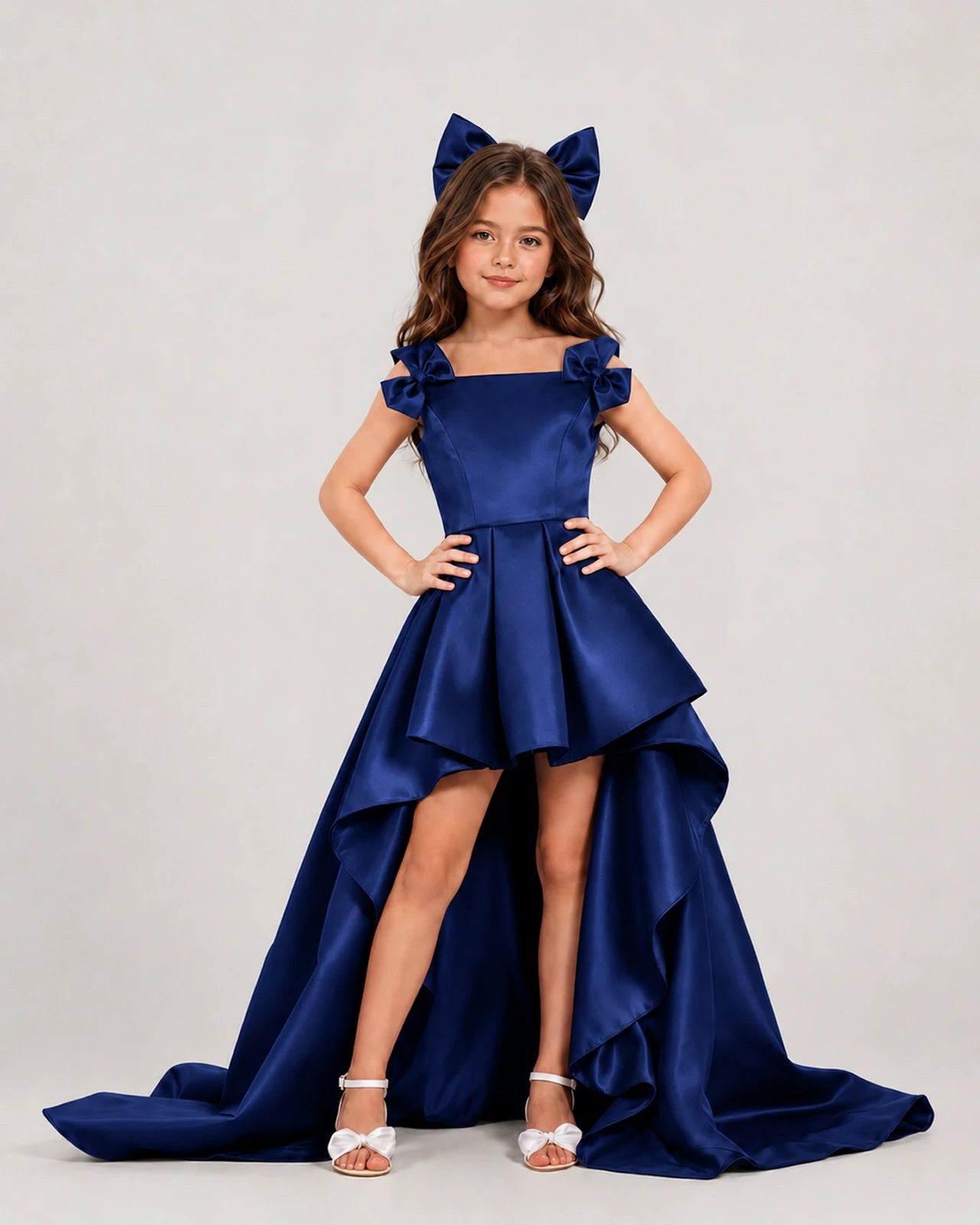 dideyttawl High-Low Junior Bridesmaid Dresses for Girls Pleated Satin A-Line Bow Straps Pageant Formal Party Dress 2536