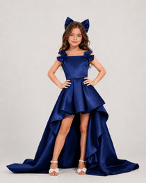 dideyttawl High-Low Junior Bridesmaid Dresses for Girls Pleated Satin A-Line Bow Straps Pageant Formal Party Dress 2536