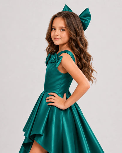 dideyttawl High-Low Junior Bridesmaid Dresses for Girls Pleated Satin A-Line Bow Straps Pageant Formal Party Dress 2536
