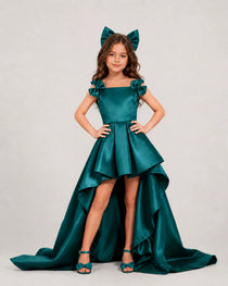 dideyttawl High-Low Junior Bridesmaid Dresses for Girls Pleated Satin A-Line Bow Straps Pageant Formal Party Dress 2536
