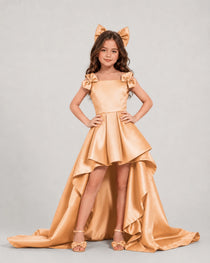 dideyttawl High-Low Junior Bridesmaid Dresses for Girls Pleated Satin A-Line Bow Straps Pageant Formal Party Dress 2536