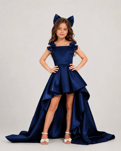 dideyttawl High-Low Junior Bridesmaid Dresses for Girls Pleated Satin A-Line Bow Straps Pageant Formal Party Dress 2536