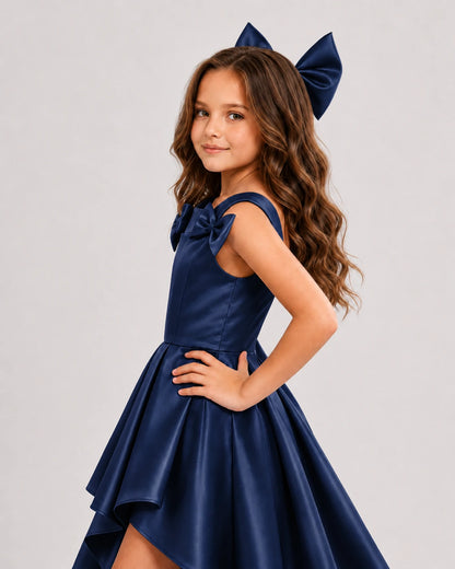 dideyttawl High-Low Junior Bridesmaid Dresses for Girls Pleated Satin A-Line Bow Straps Pageant Formal Party Dress 2536