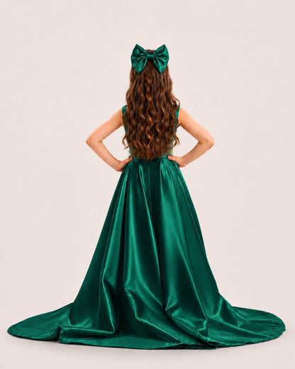 dideyttawl High-Low Junior Bridesmaid Dresses for Girls Pleated Satin A-Line Bow Straps Pageant Formal Party Dress 2536