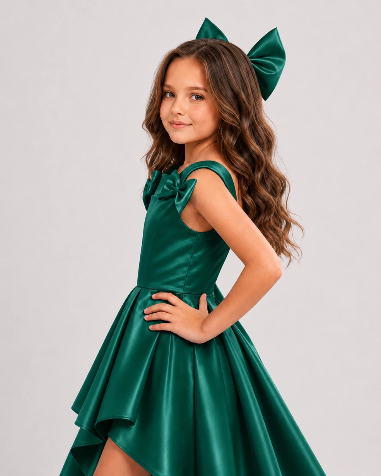 dideyttawl High-Low Junior Bridesmaid Dresses for Girls Pleated Satin A-Line Bow Straps Pageant Formal Party Dress 2536