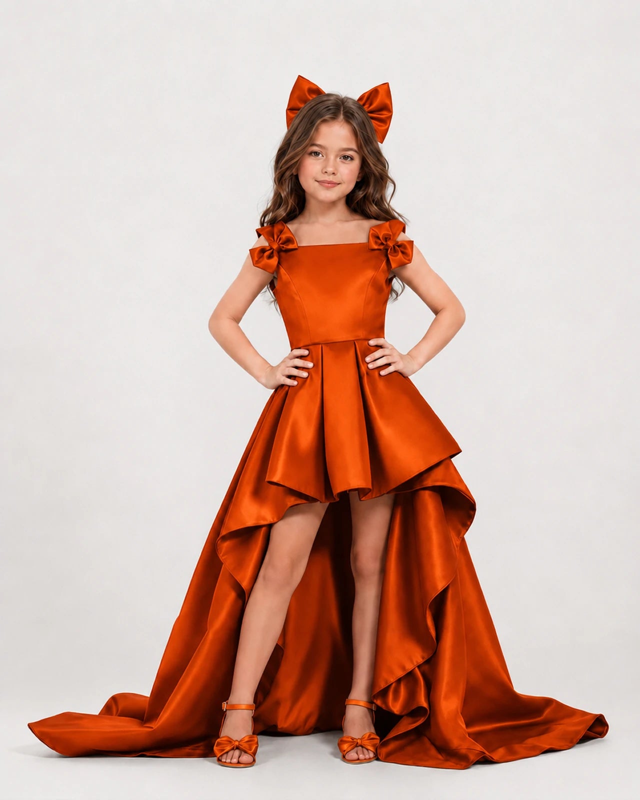 dideyttawl High-Low Junior Bridesmaid Dresses for Girls Pleated Satin A-Line Bow Straps Pageant Formal Party Dress 2536