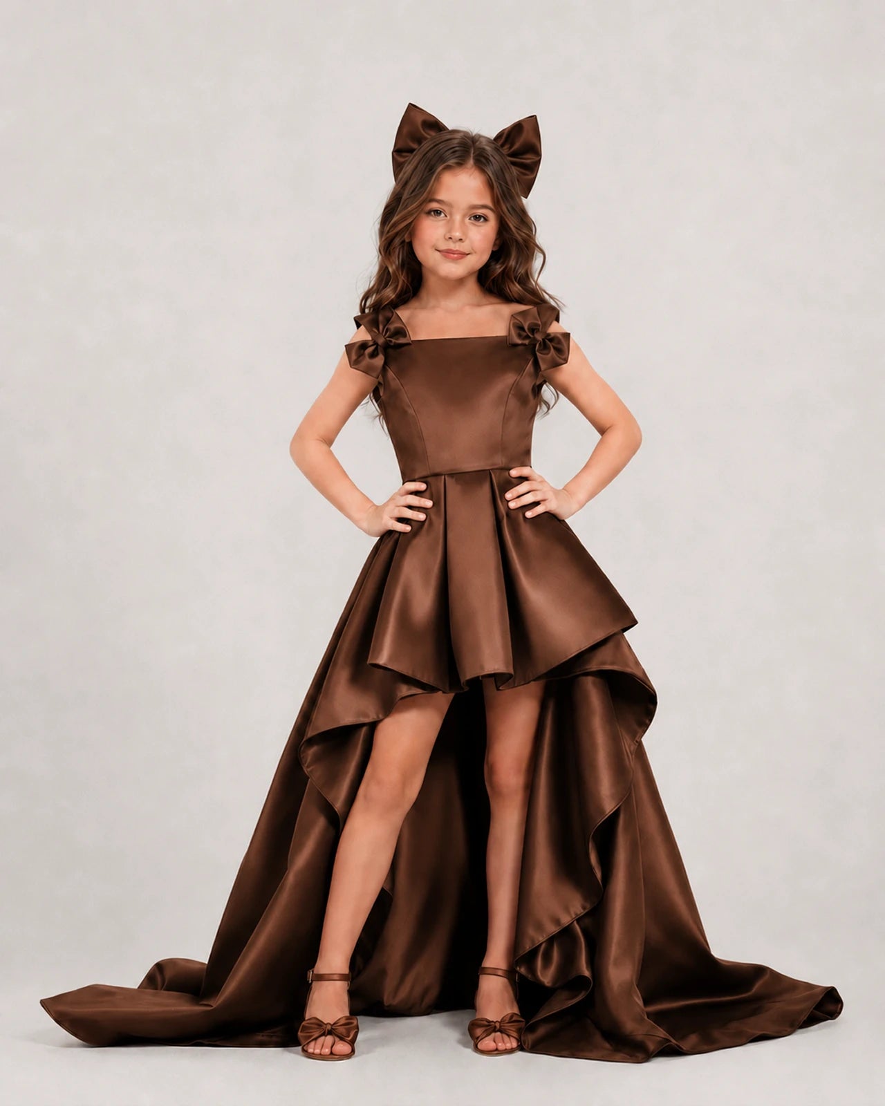 dideyttawl High-Low Junior Bridesmaid Dresses for Girls Pleated Satin A-Line Bow Straps Pageant Formal Party Dress 2536