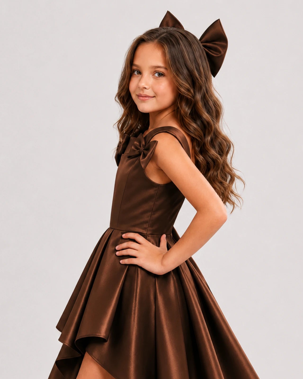 dideyttawl High-Low Junior Bridesmaid Dresses for Girls Pleated Satin A-Line Bow Straps Pageant Formal Party Dress 2536