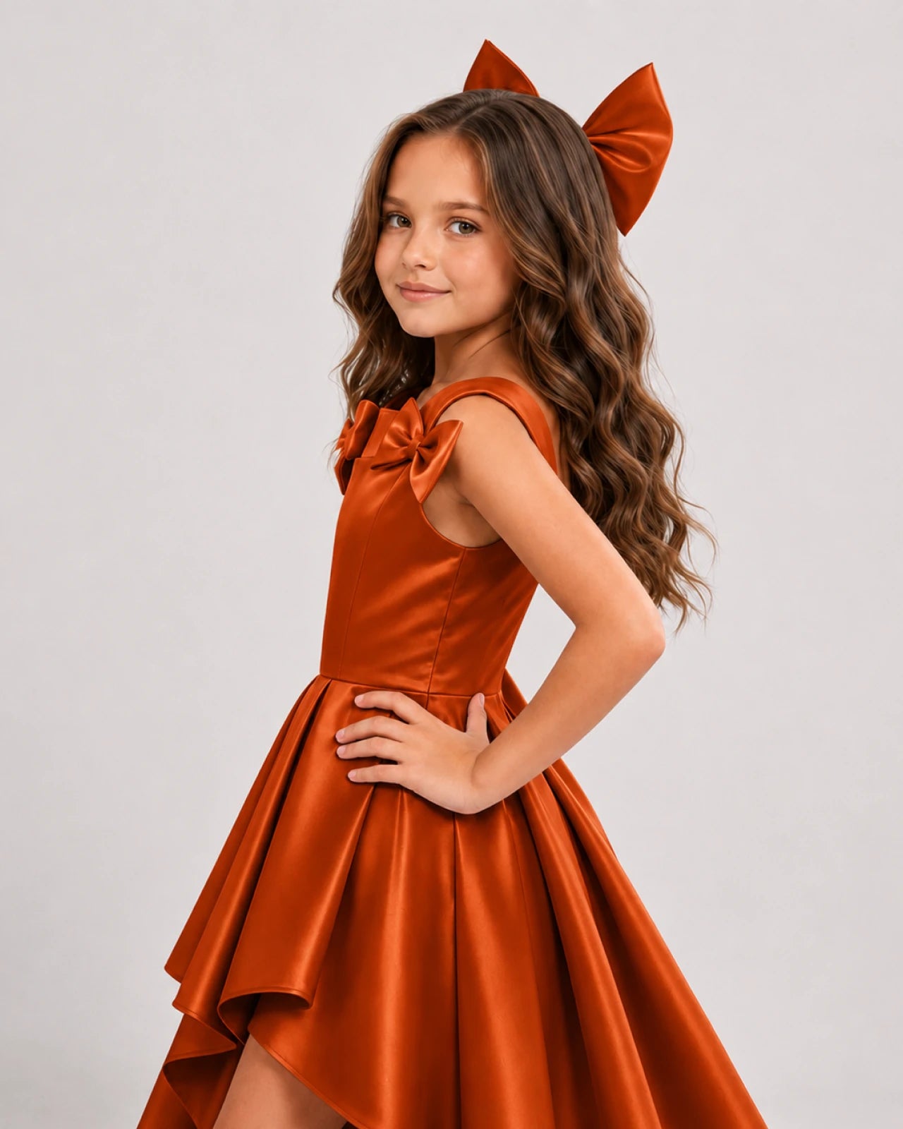 dideyttawl High-Low Junior Bridesmaid Dresses for Girls Pleated Satin A-Line Bow Straps Pageant Formal Party Dress 2536