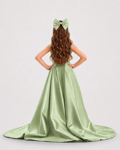 dideyttawl High-Low Junior Bridesmaid Dresses for Girls Pleated Satin A-Line Bow Straps Pageant Formal Party Dress 2536