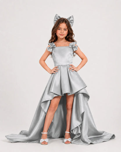 dideyttawl High-Low Junior Bridesmaid Dresses for Girls Pleated Satin A-Line Bow Straps Pageant Formal Party Dress 2536