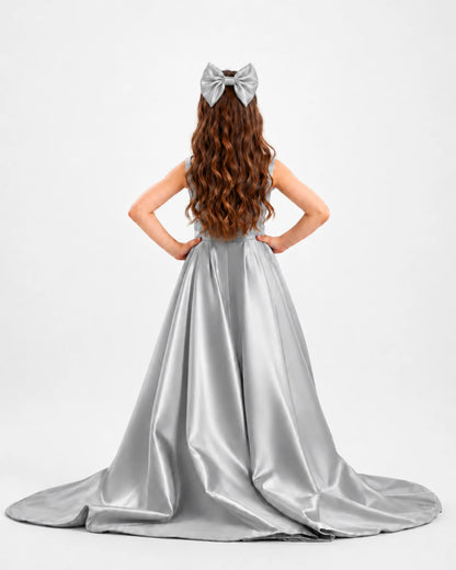 dideyttawl High-Low Junior Bridesmaid Dresses for Girls Pleated Satin A-Line Bow Straps Pageant Formal Party Dress 2536