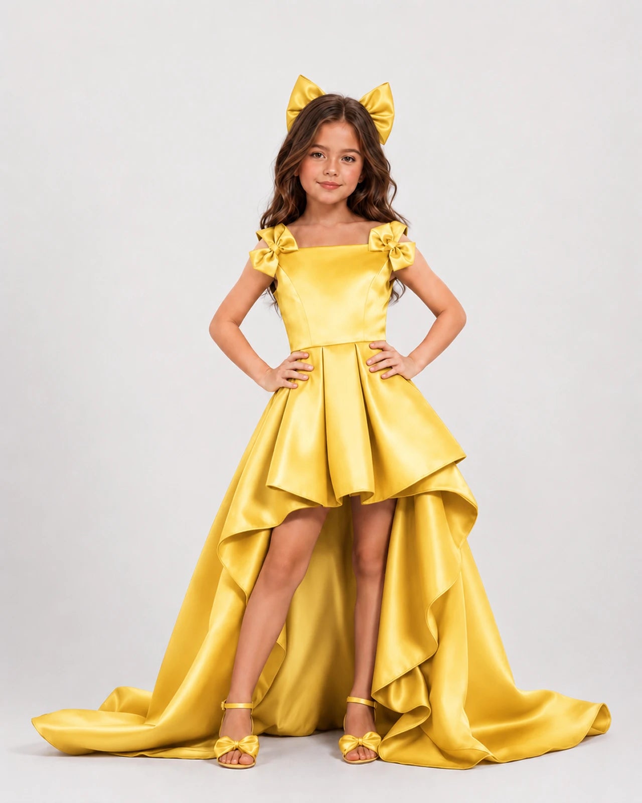 dideyttawl High-Low Junior Bridesmaid Dresses for Girls Pleated Satin A-Line Bow Straps Pageant Formal Party Dress 2536