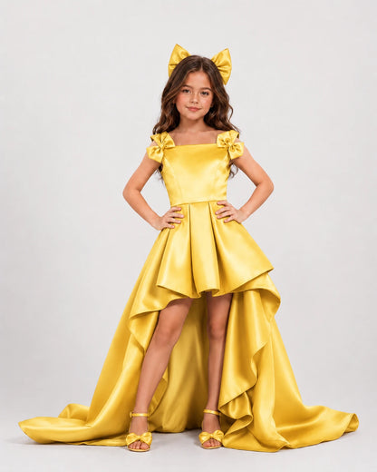 dideyttawl High-Low Junior Bridesmaid Dresses for Girls Pleated Satin A-Line Bow Straps Pageant Formal Party Dress 2536