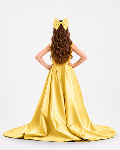 dideyttawl High-Low Junior Bridesmaid Dresses for Girls Pleated Satin A-Line Bow Straps Pageant Formal Party Dress 2536