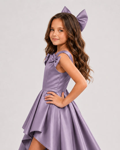 dideyttawl High-Low Junior Bridesmaid Dresses for Girls Pleated Satin A-Line Bow Straps Pageant Formal Party Dress 2536